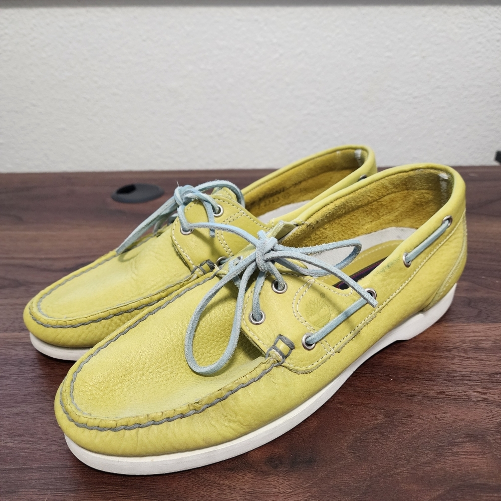 Timberland Lime Green Boat Leather Shoes Deck Loafers